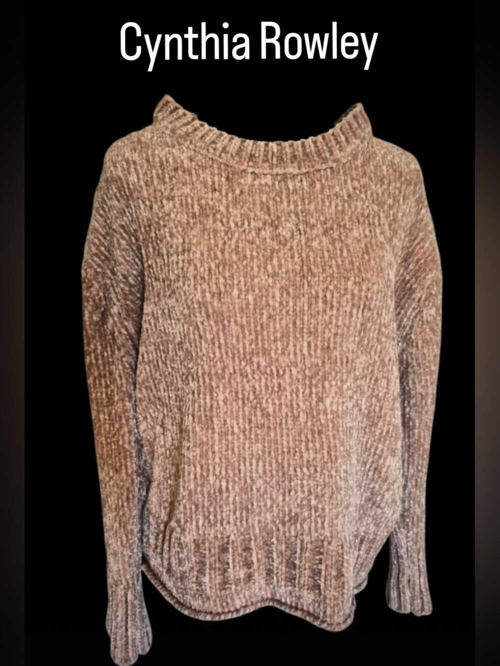 CYNTHIA ROWLEY Cozy Taupe Chenille Crewneck Knit Sweater- Medium